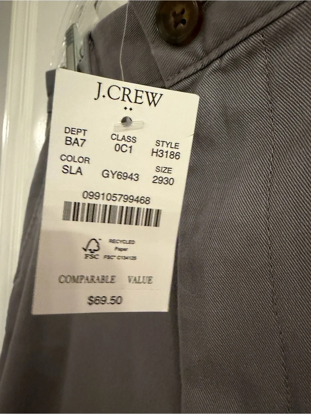 J. Crew Flex Men's Gray Casual Chinos Pants